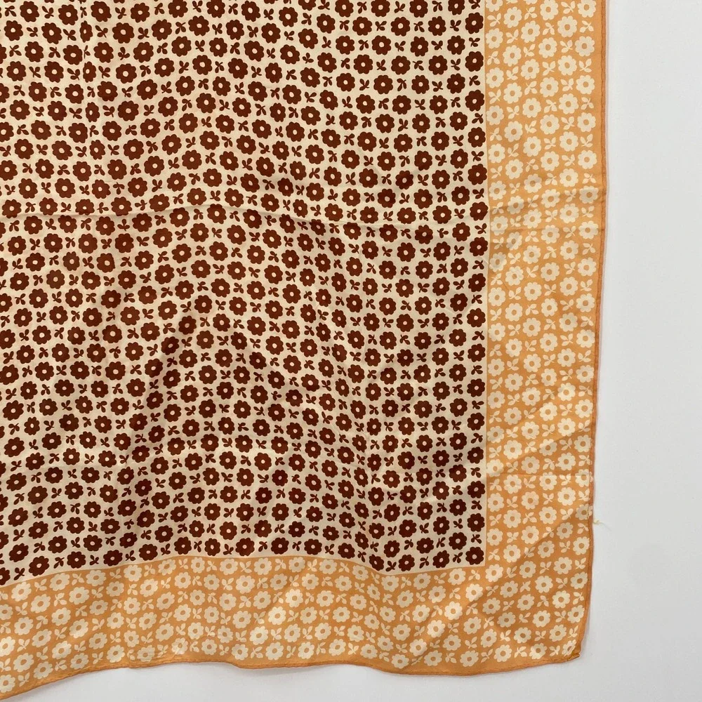 Vintage Retro brown Floral Square Scarf Womens OS Orange Brown Ditsy Print